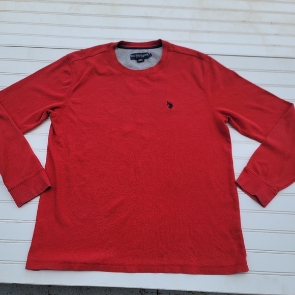 U.S POLO ASSN. Men's Crewneck Long Sleeve Thermal Waffle Red Top Shirt Sz L - Picture 1 of 9